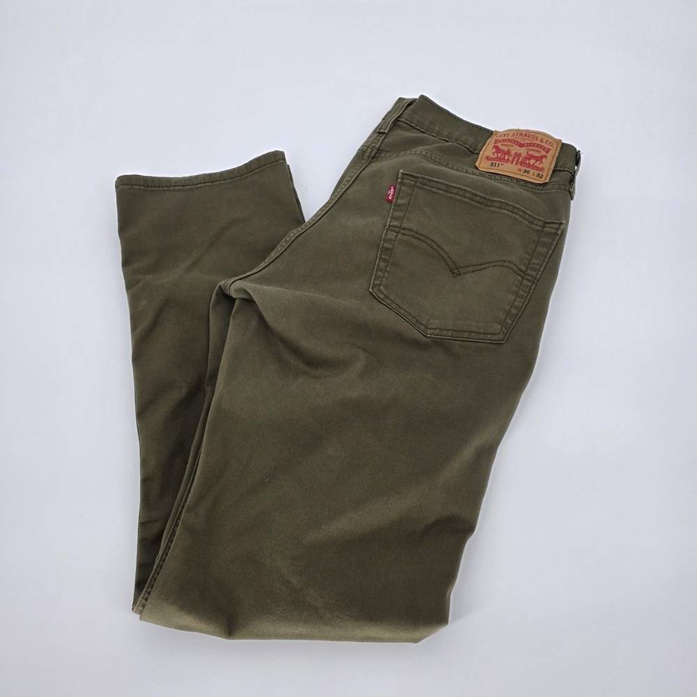 Levi 511 Jeans Mens 36x32 Olive Green Slim Straight All Seasons Tech Denim - Picture 7 of 8